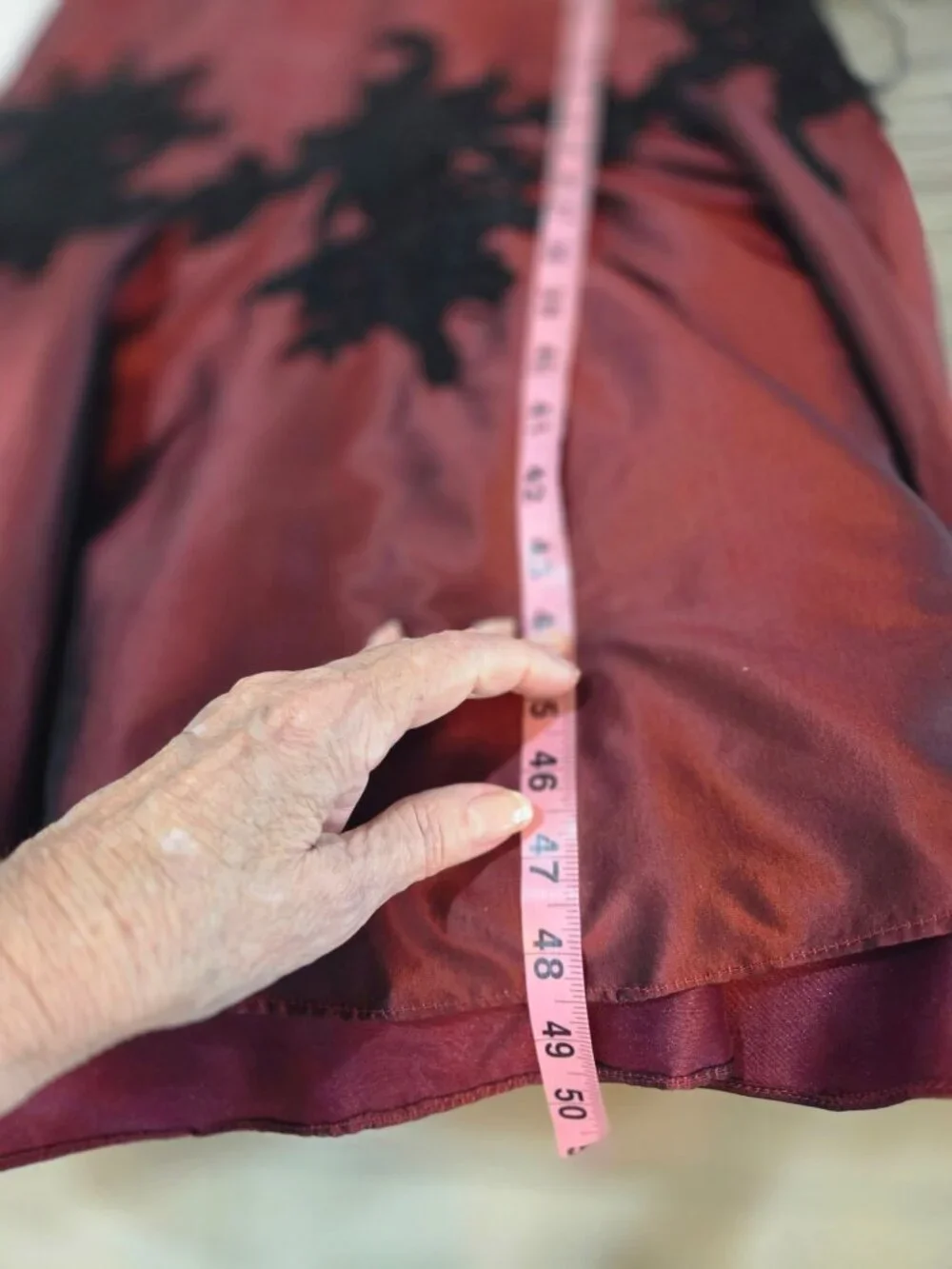 Rose Taft VTG Y2K Vamp Whimsigoth Silk Maxi Dress Burgundy Lace Appliqué Mermaid - Picture 12 of 14